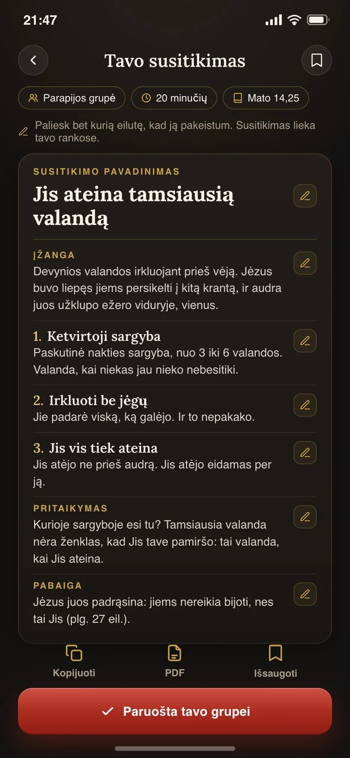 Paruoštas susitikimas: pavadinimas, įžanga, trys punktai, pritaikymas ir pabaiga
